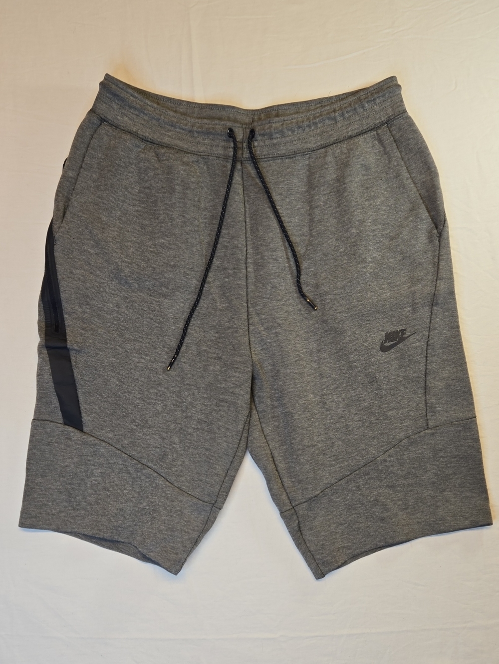 Nike Tech Gray Athletic Fleece Shorts with Navy Blue Accents